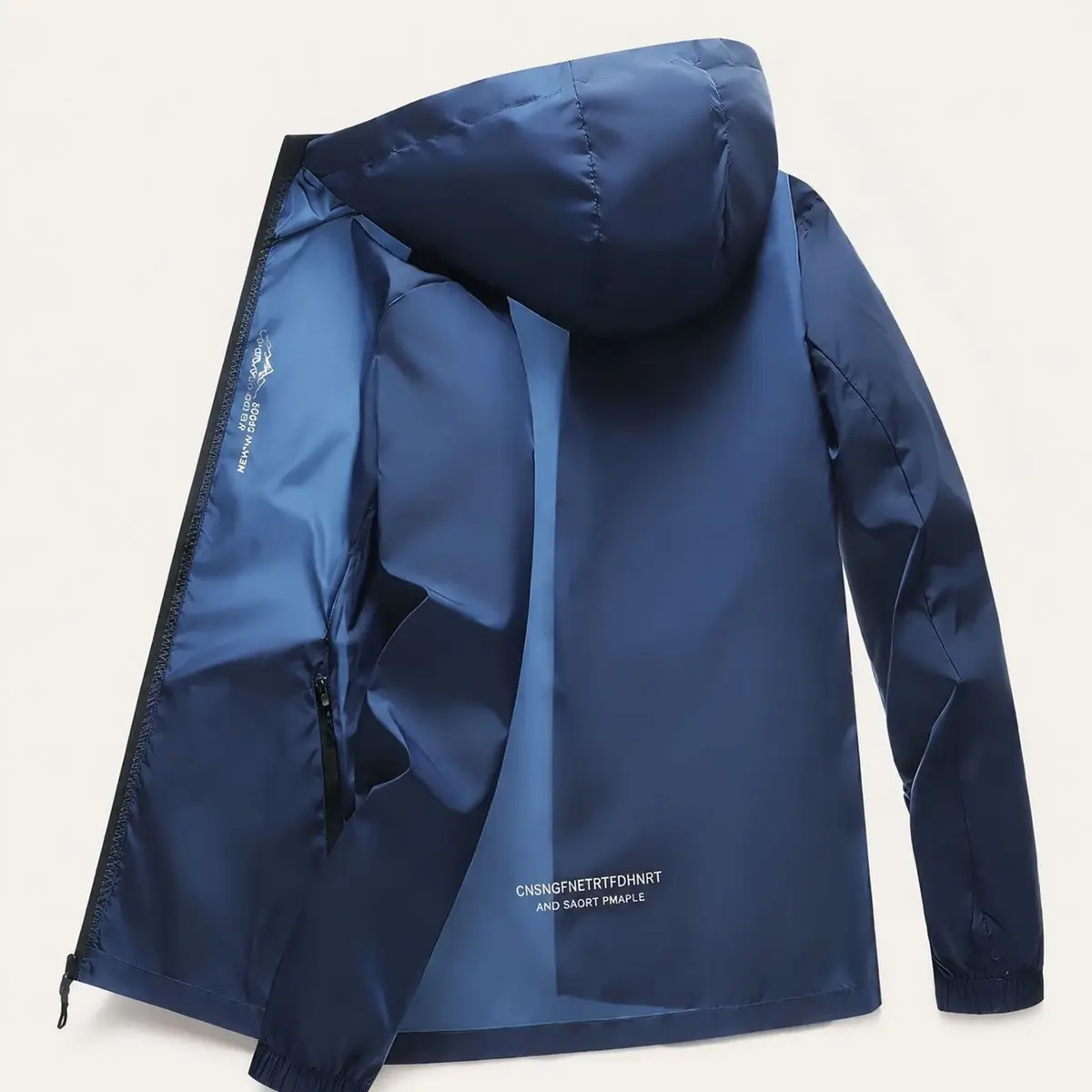 Blue Lightweight Hooded Windbreaker Jacket
