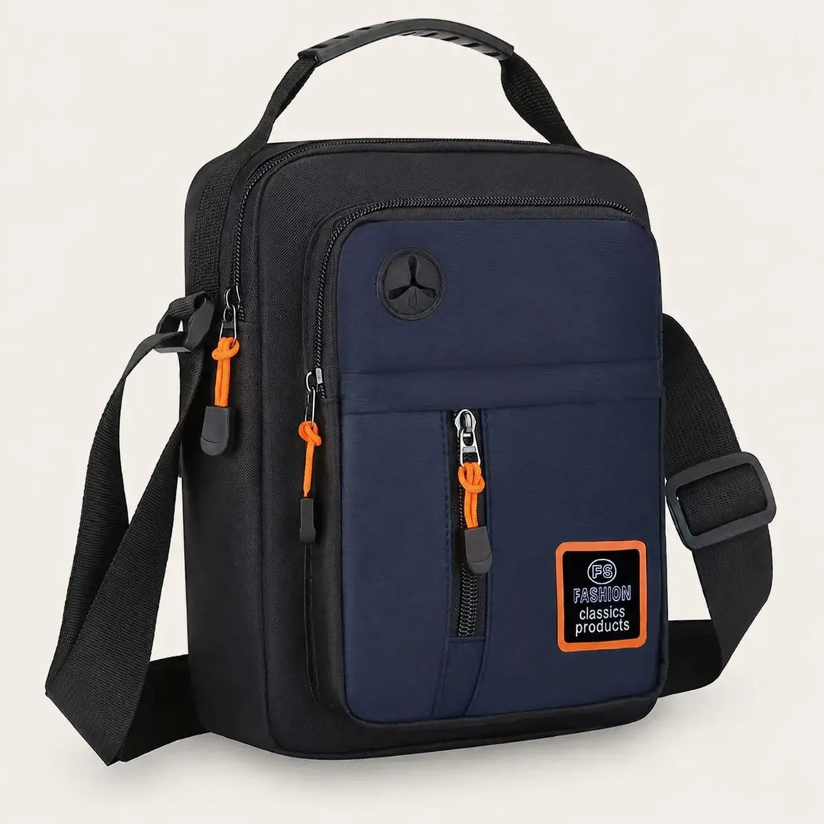 Black and Navy Shoulder Bag with Orange Accents