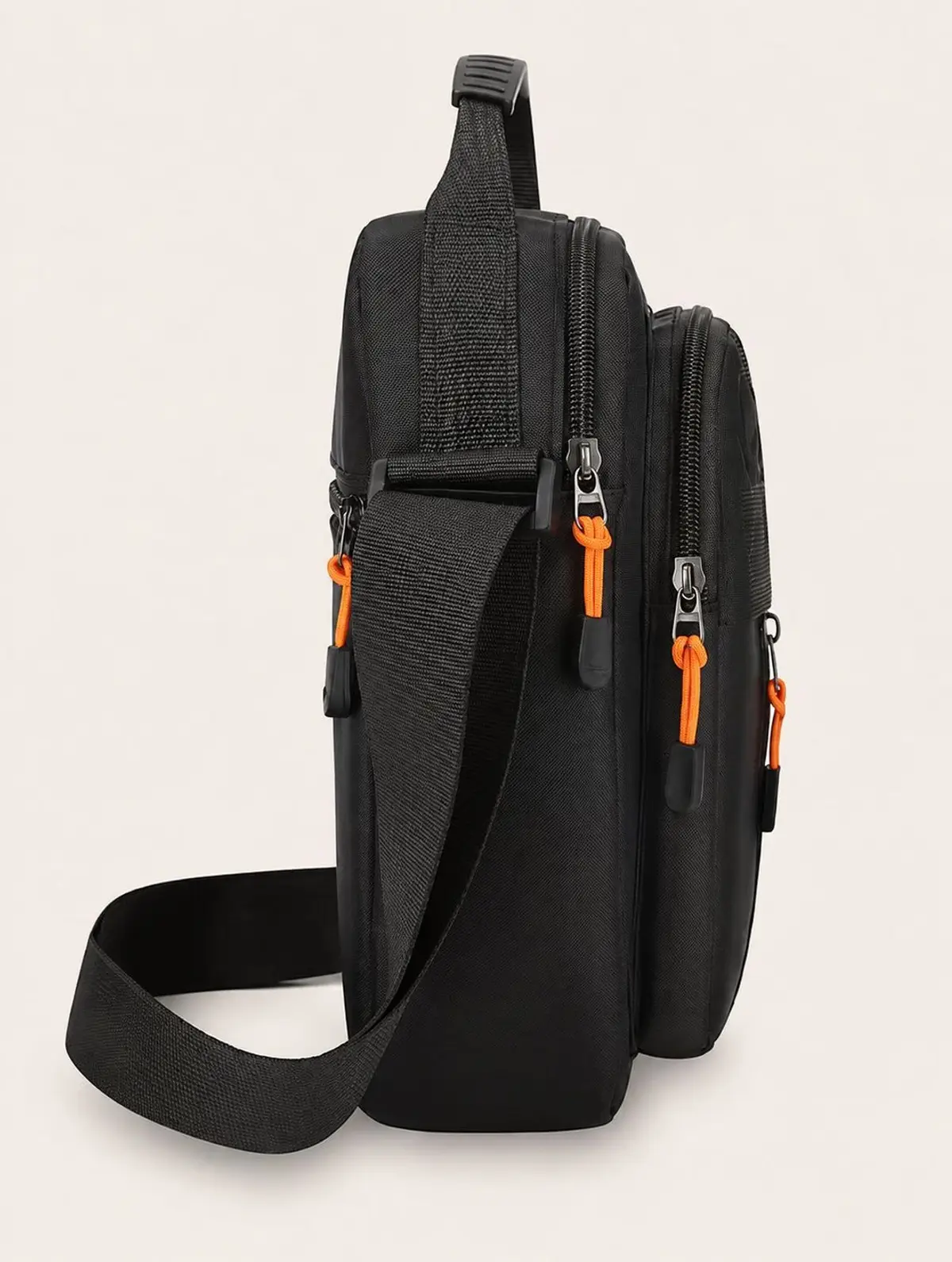 Black and Navy Shoulder Bag with Orange Accents