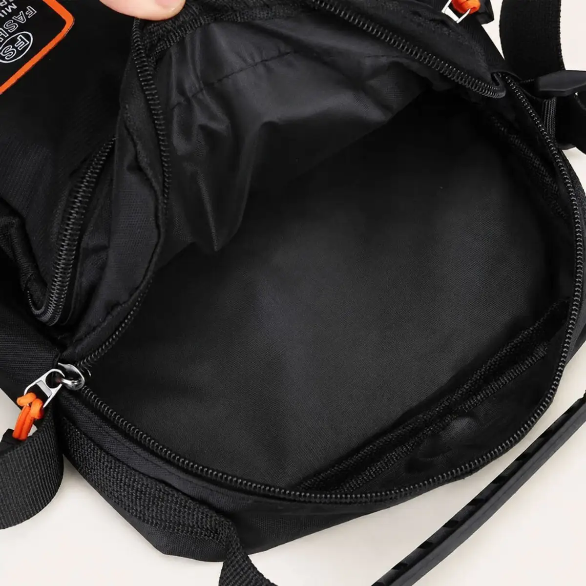 Black and Navy Shoulder Bag with Orange Accents