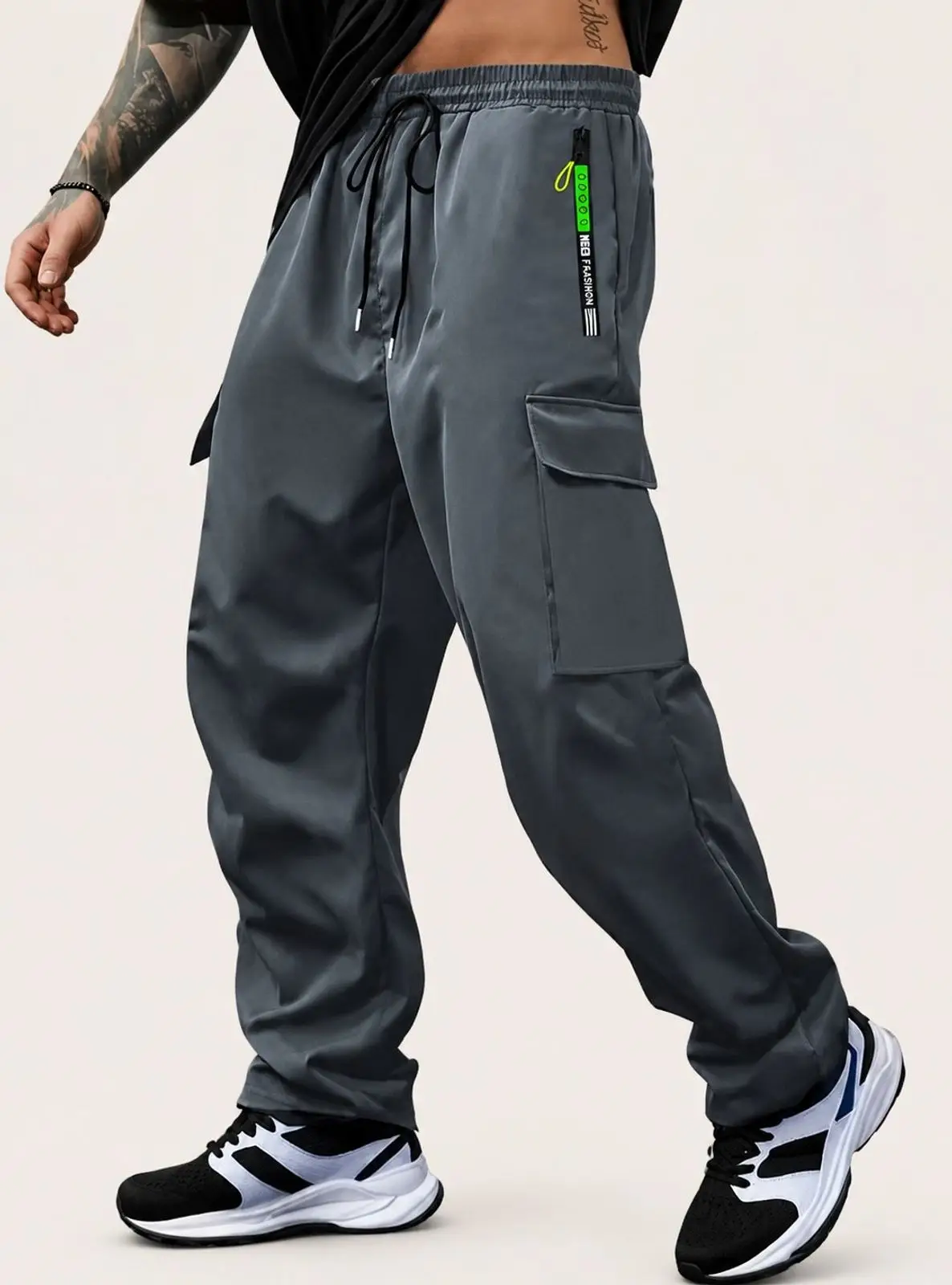 Dark Grey Utility Cargo Pants with Drawstring Waist