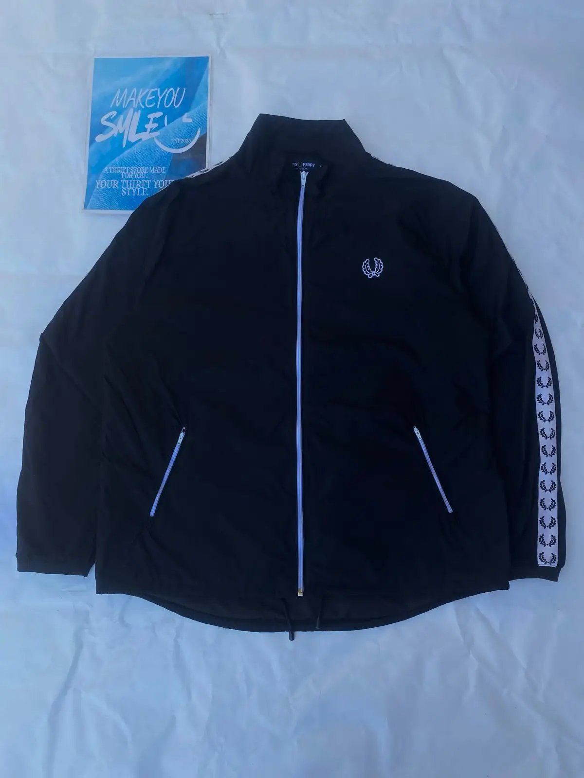 Fred Perry Black Track Jacket with Laurel Wreath Tape