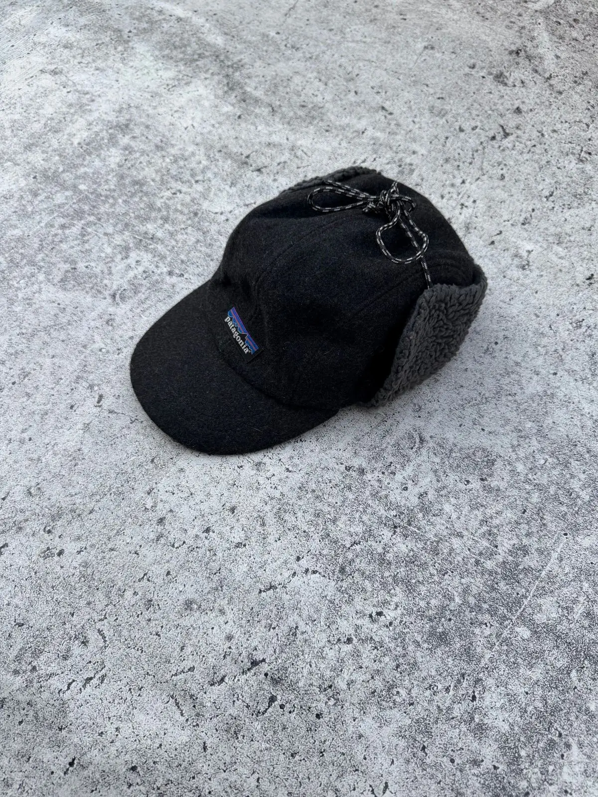 Patagonia Black Wool Earflap Cap