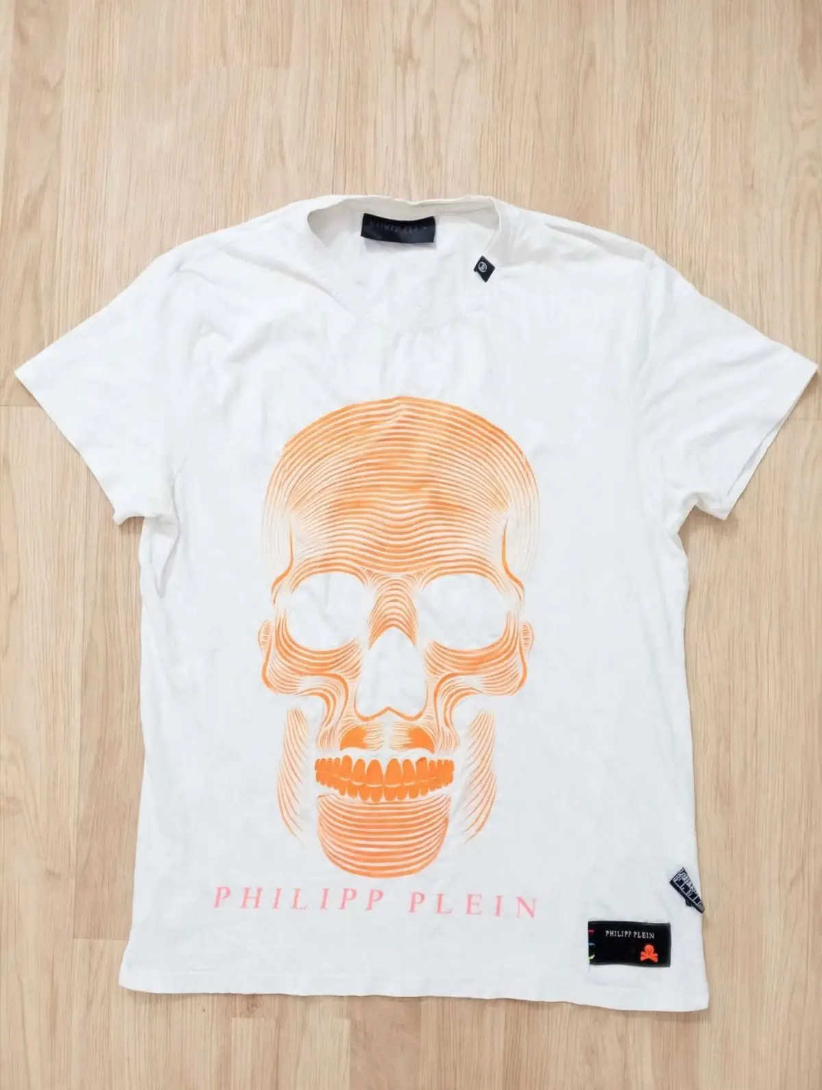 Philipp Plein Orange Skull White T-Shirt