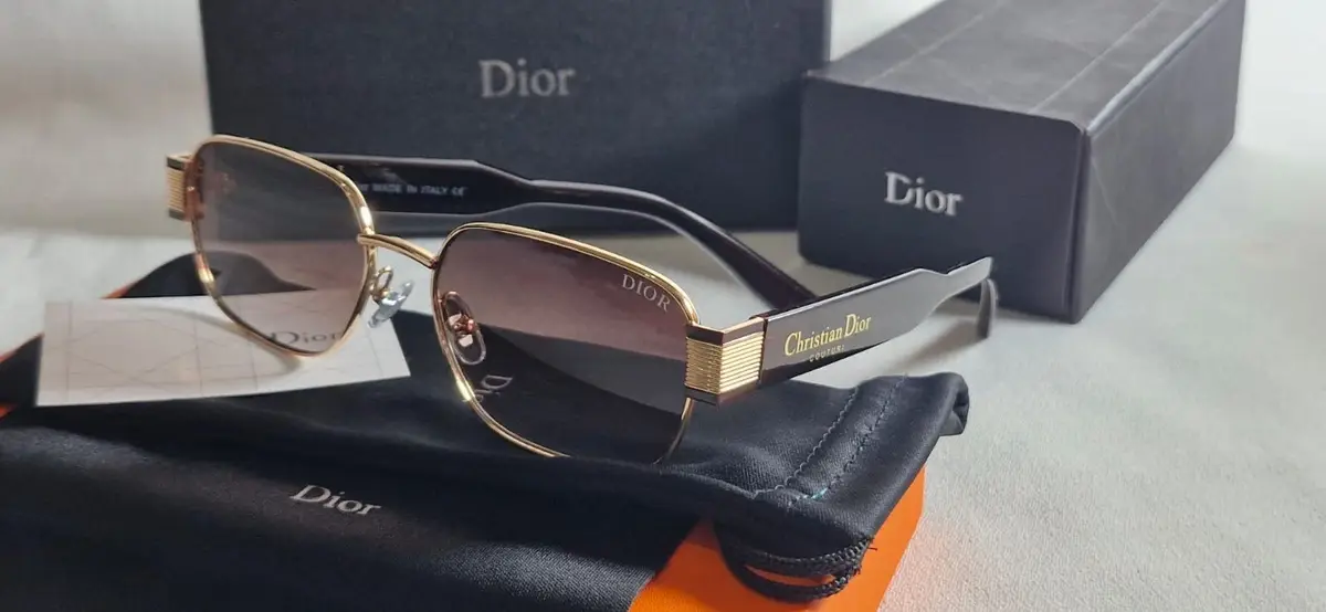 DIOR Christian Dior Gold and Brown Sunglasses with Case