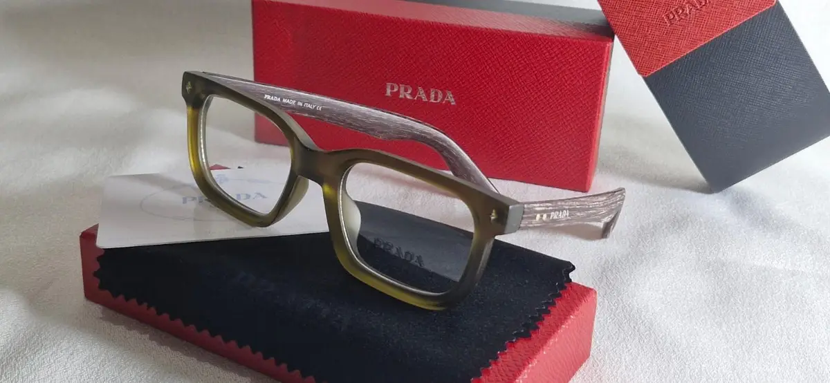 Prada Eyeglasses Green Frame Wood Grain Temples