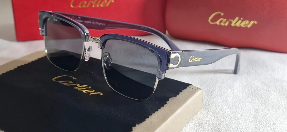 Cartier Semi-Rimless Sunglasses Blue and Silver
