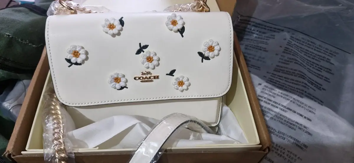 Coach White Leather Daisy Embroidered Crossbody Bag