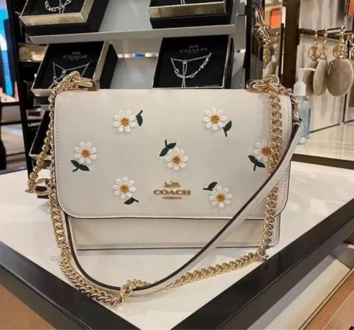 Coach White Leather Daisy Embroidered Crossbody Bag