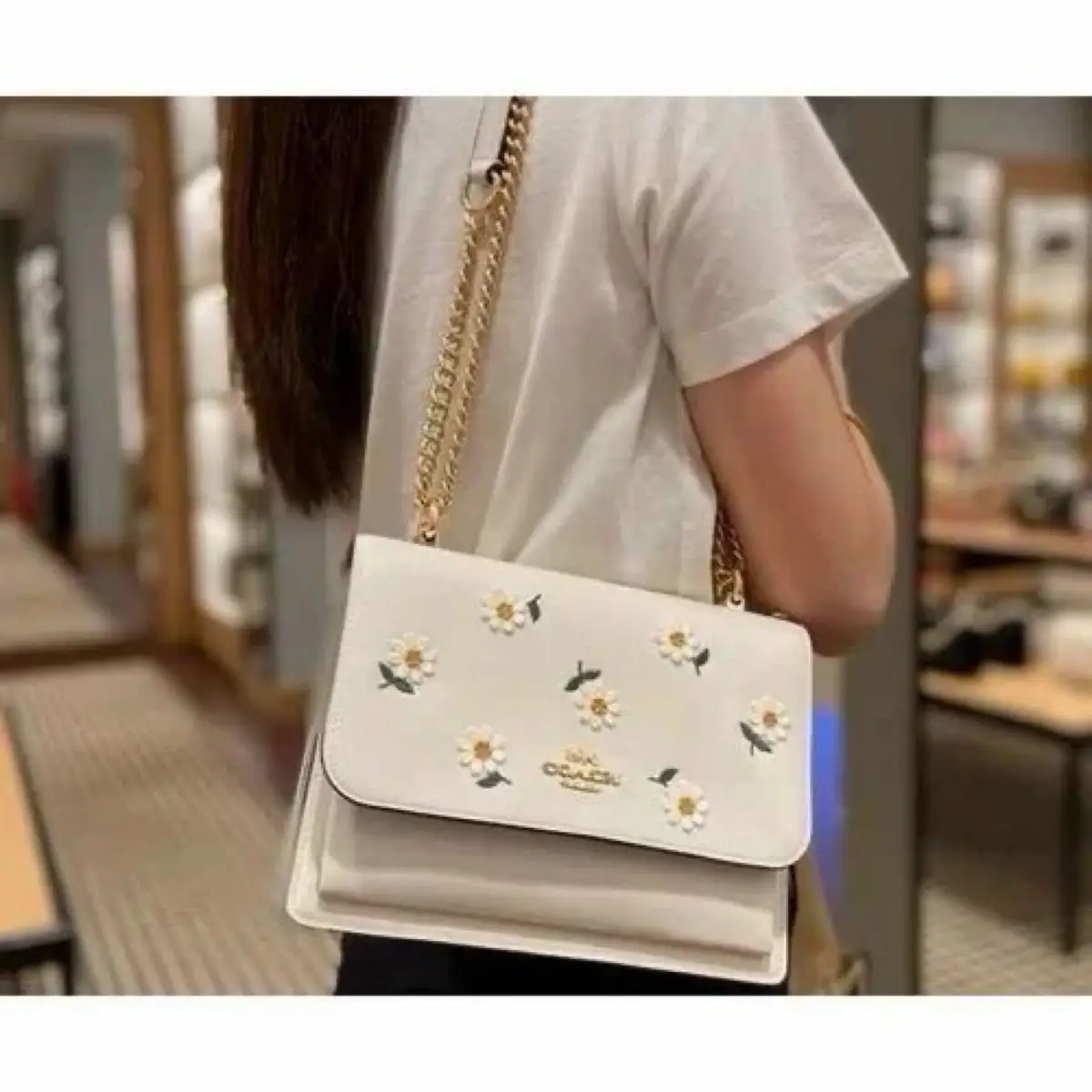 Coach White Leather Daisy Embroidered Crossbody Bag