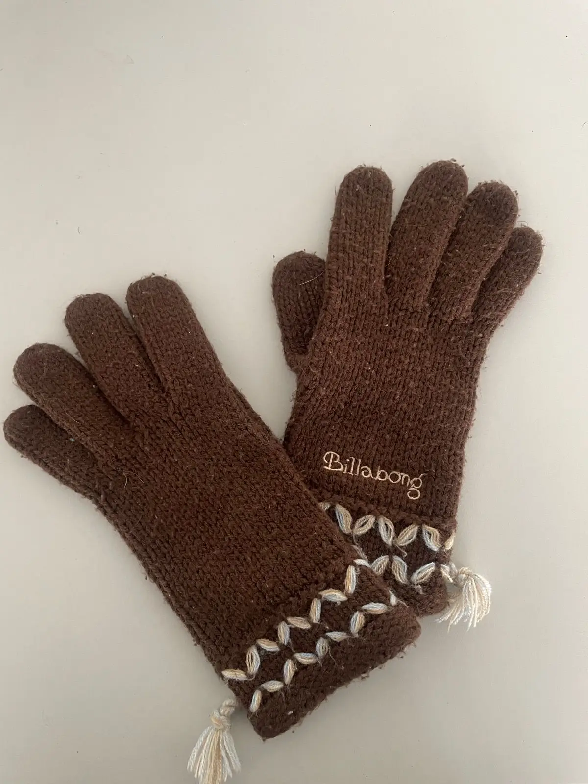 Billabong Brown Knit Gloves with Tassels