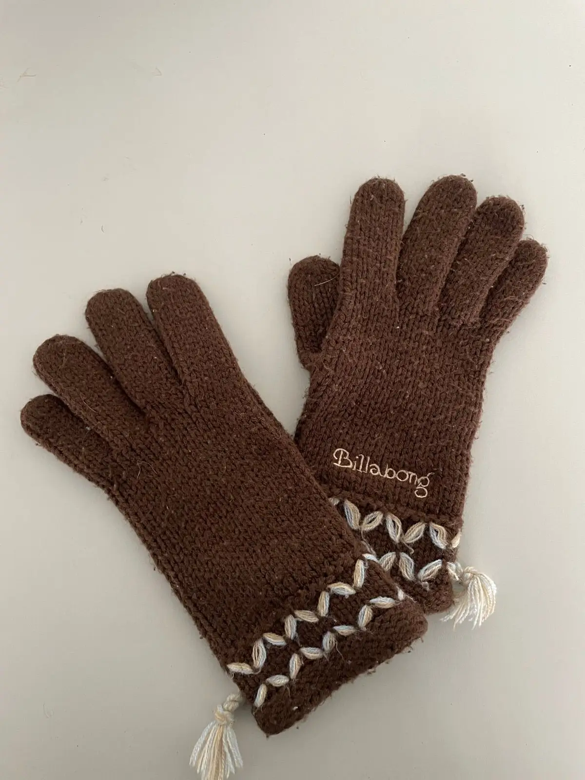 Billabong Brown Knit Gloves with Tassels