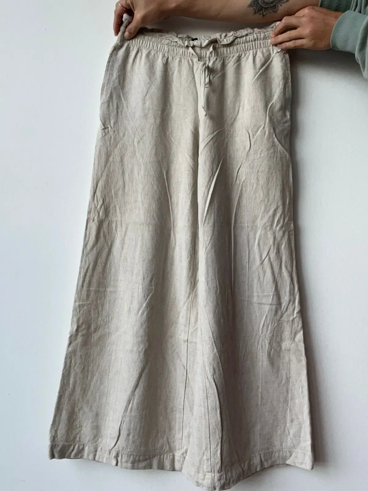 H&M Beige Linen Blend Wide Leg Pants