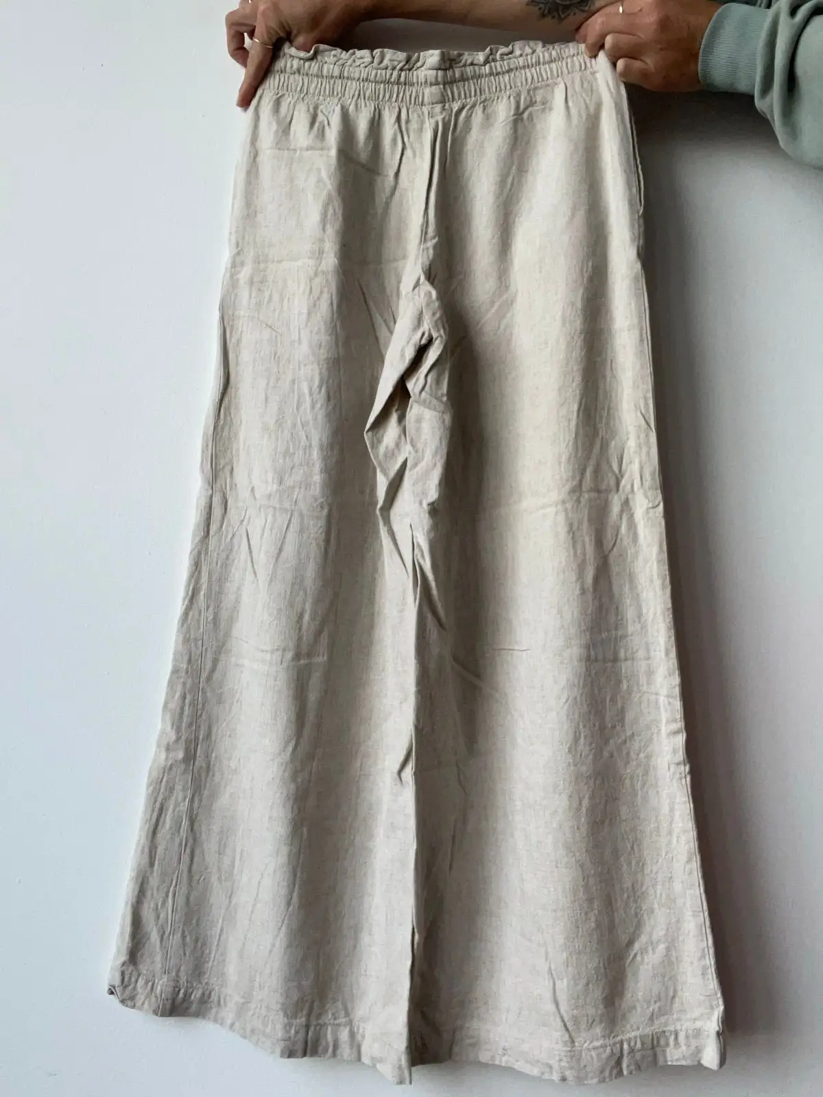 H&M Beige Linen Blend Wide Leg Pants