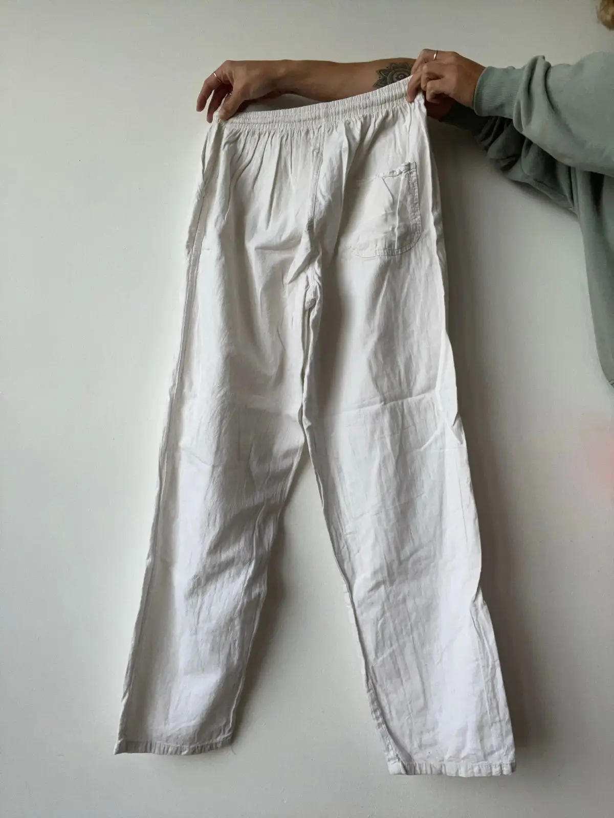 White Drawstring Linen Pants