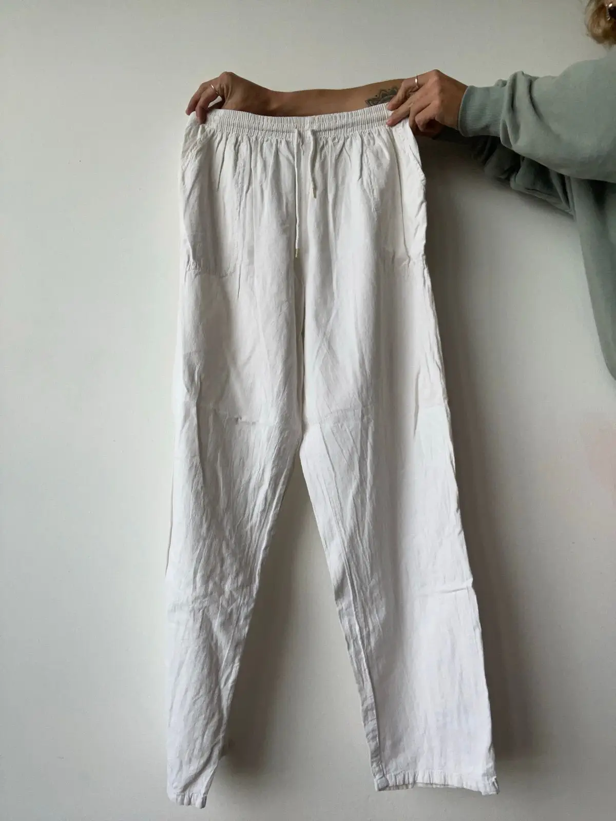 White Drawstring Linen Pants