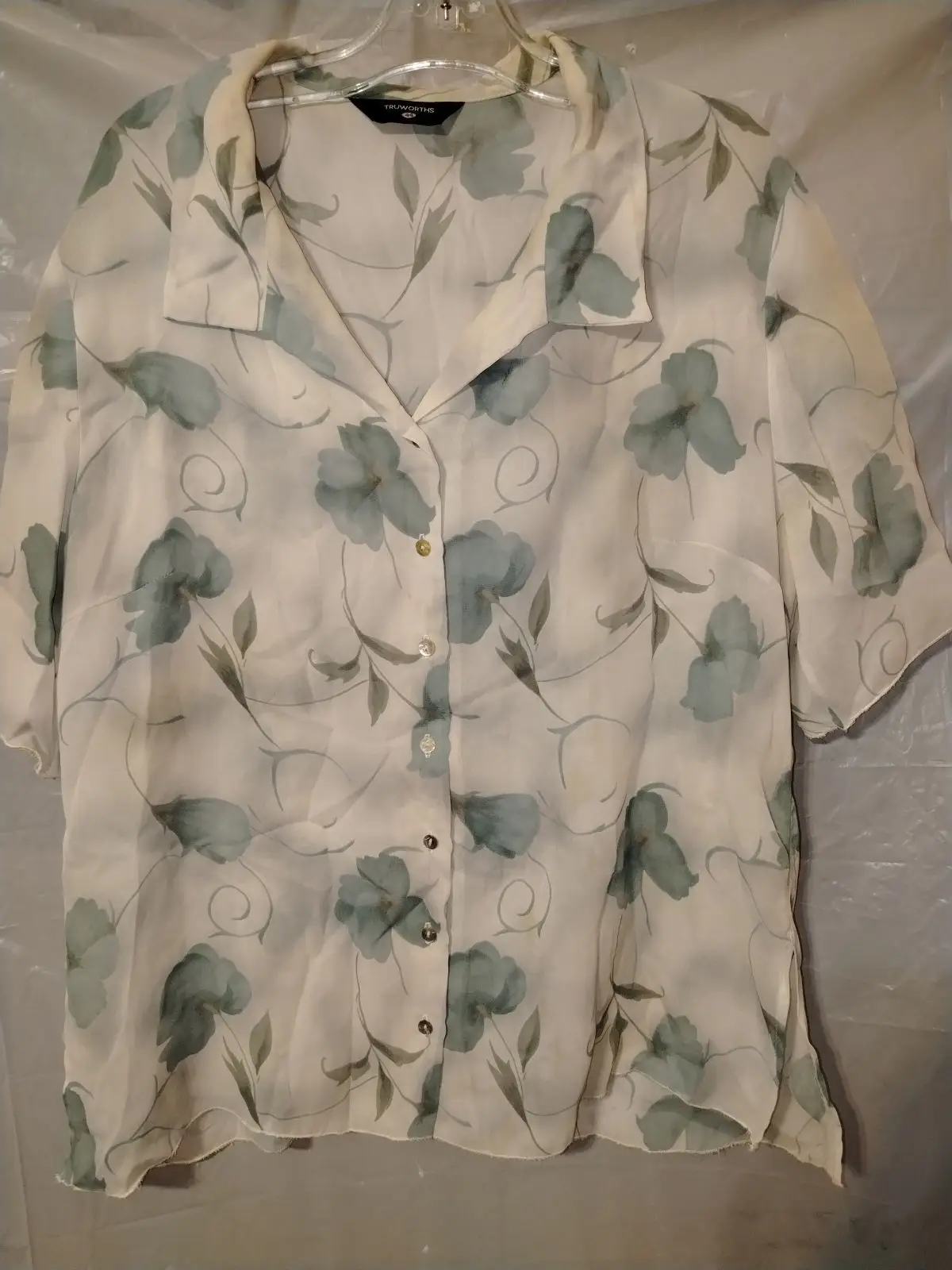 Truworths Blue Floral Short Sleeve Blouse Size 44