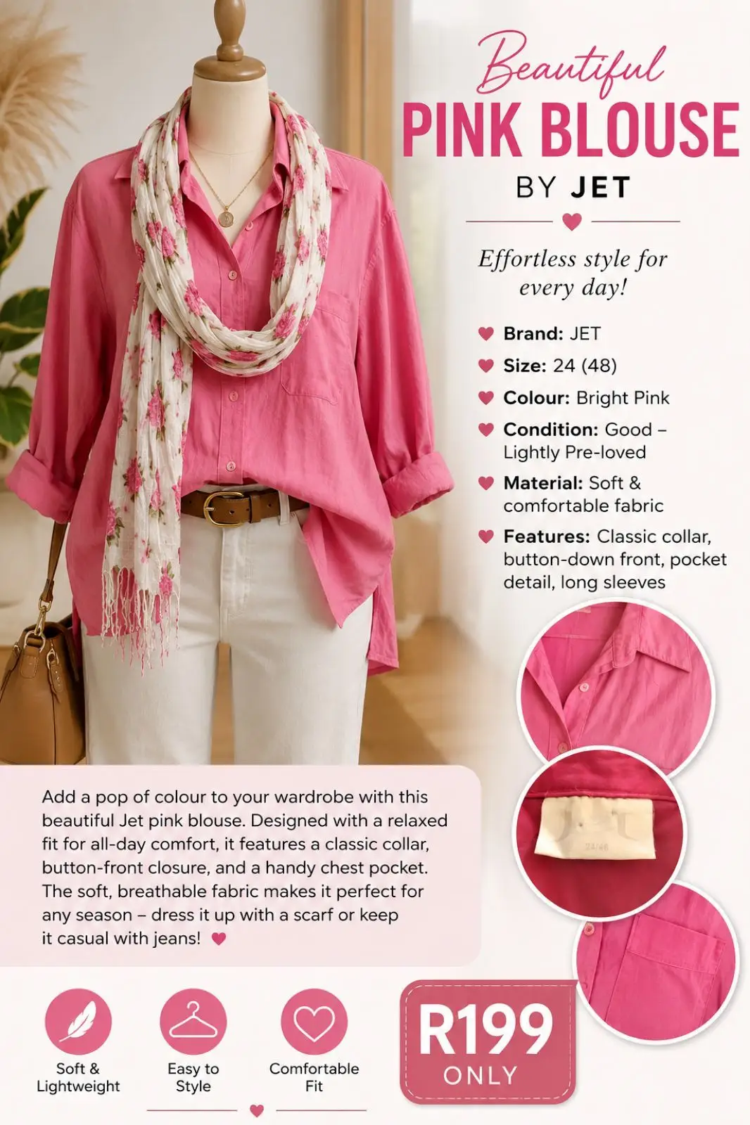 Jet Bright Pink Blouse Size 24