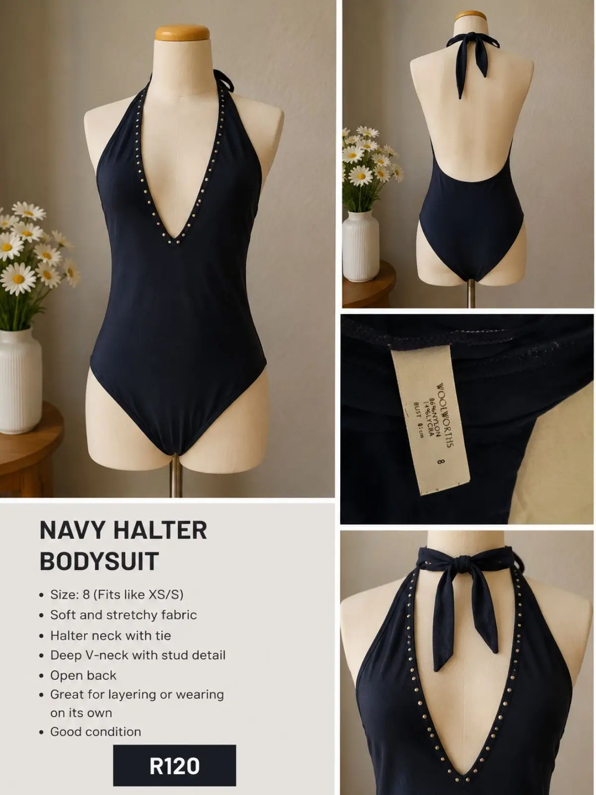 Woolworths Navy Halter Bodysuit Size 8