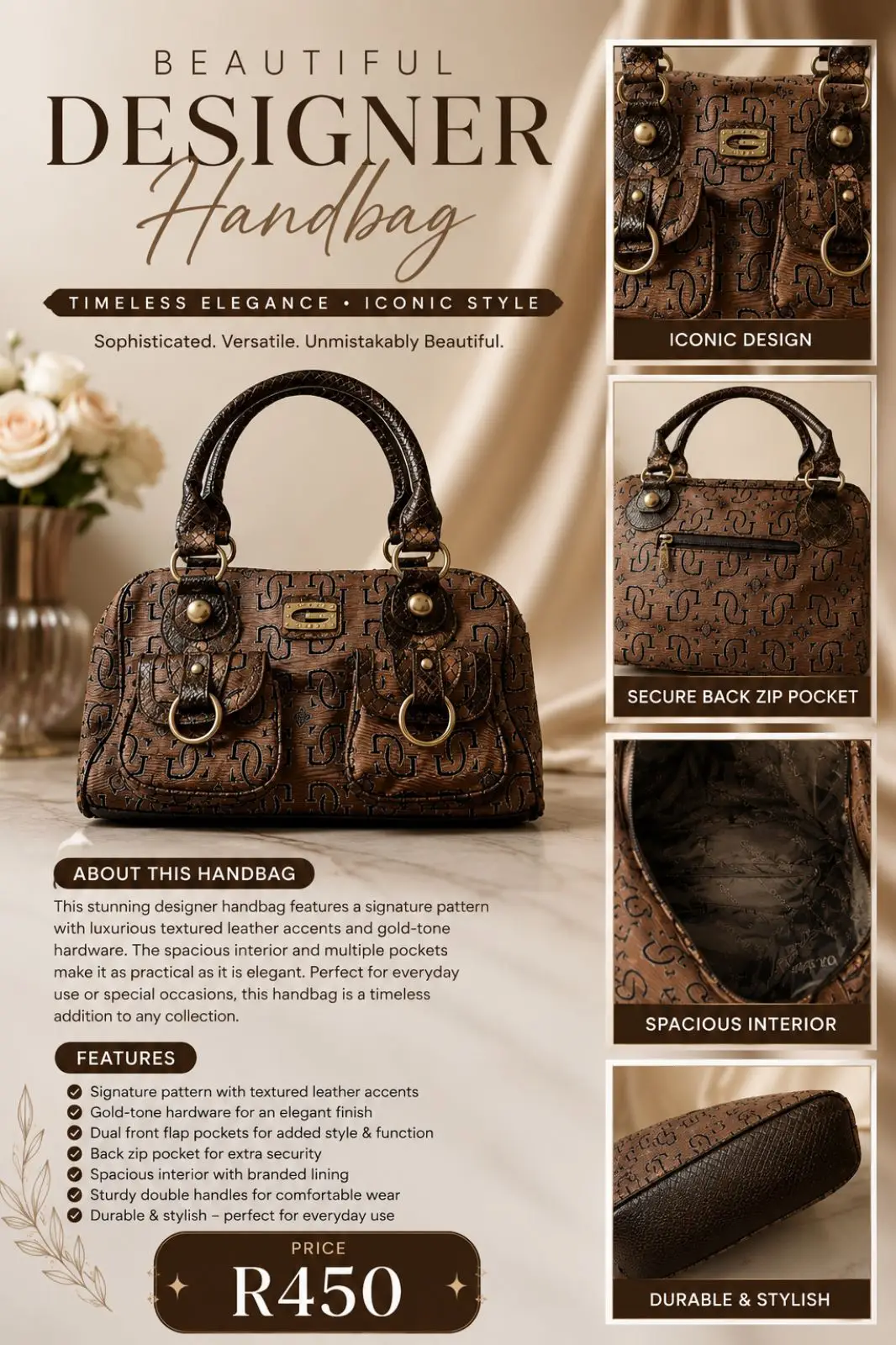 Guess Brown Monogram Handbag