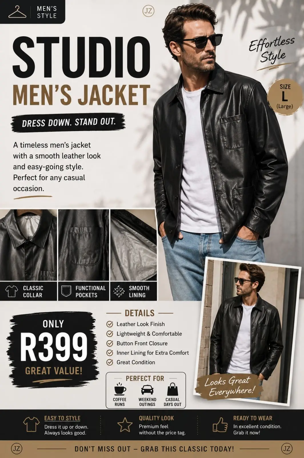 Truworths Studio Men's Black Faux-Leather Jacket