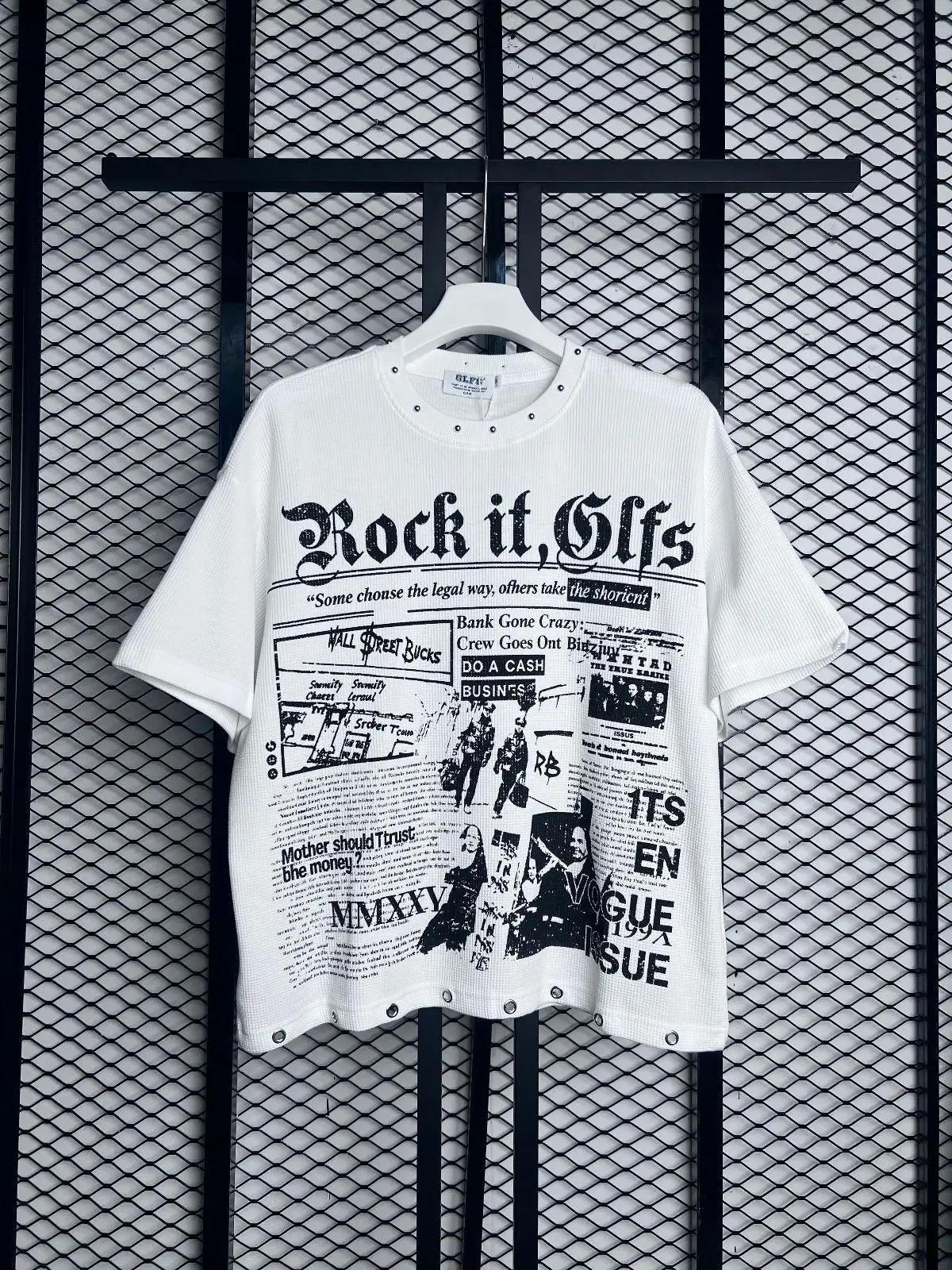White Graphic Newspaper Print T-Shirt