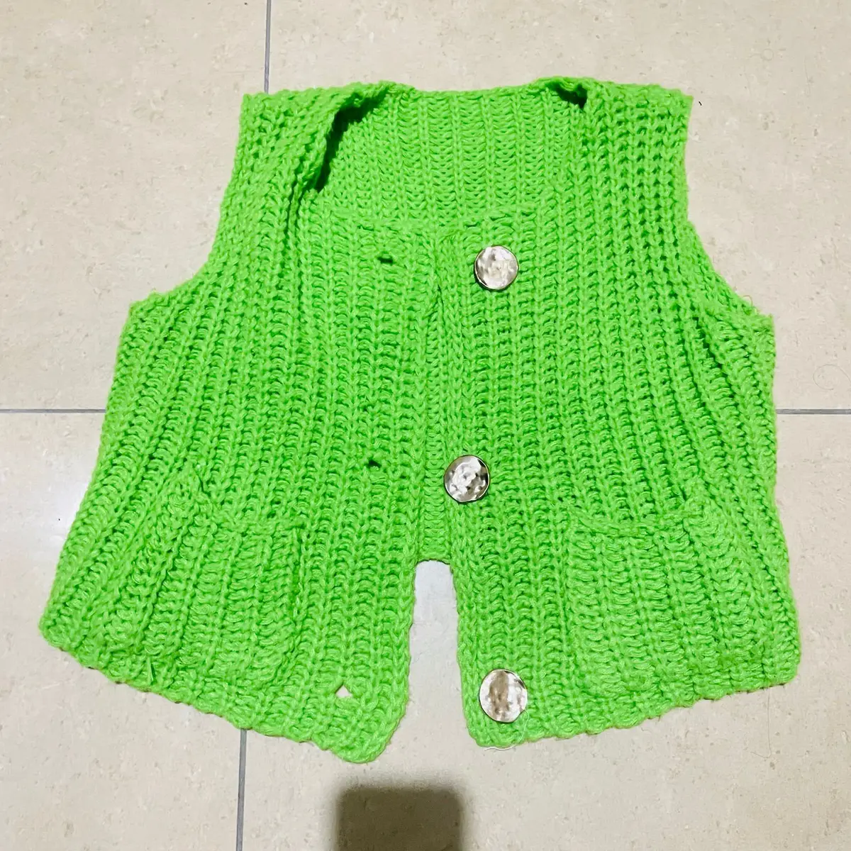 Green Knitted Button-Up Vest