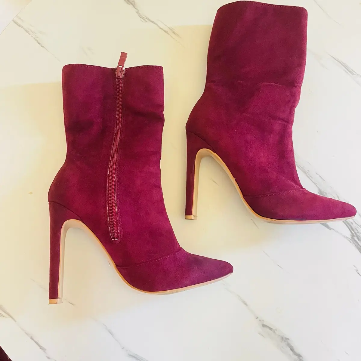 Burgundy Suede Stiletto Heel Boots