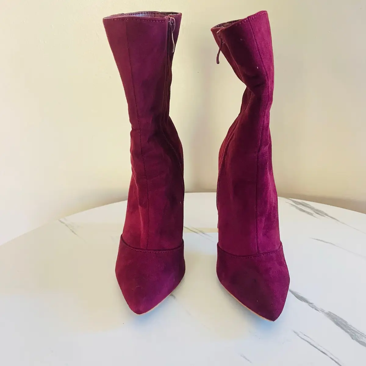 Burgundy Suede Stiletto Heel Boots