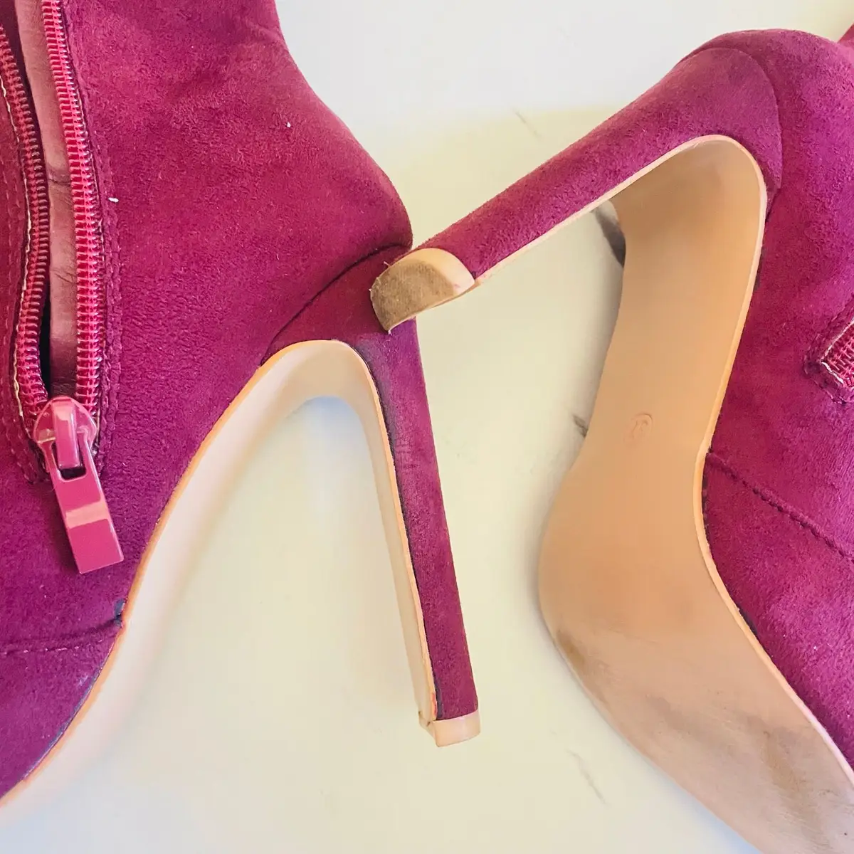 Burgundy Suede Stiletto Heel Boots
