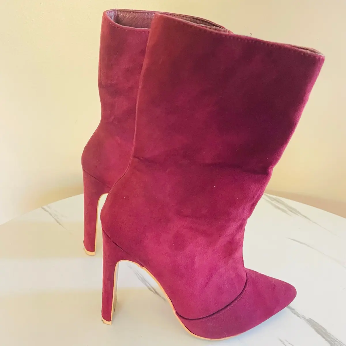 Burgundy Suede Stiletto Heel Boots