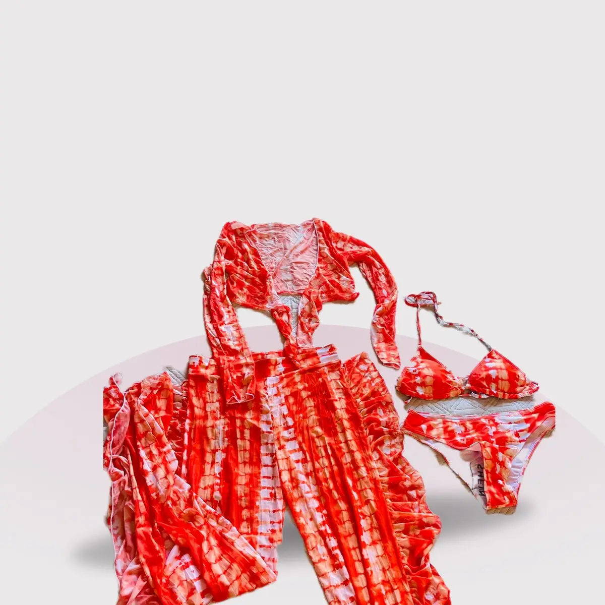 Shein Orange Tie-Dye Ruffled Pants and Crop Top Set