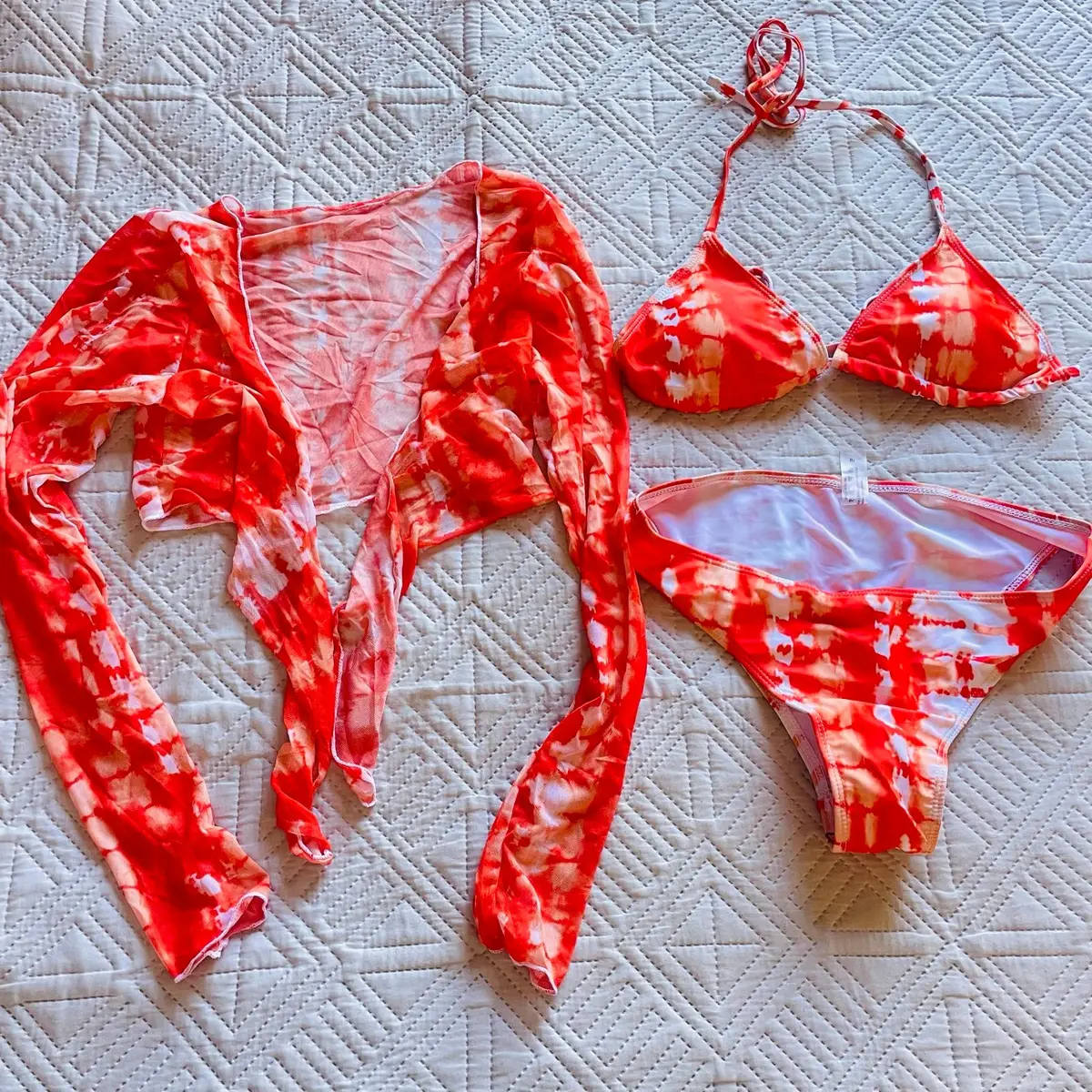 Orange Tie-Dye Ruffled Pants and Crop Top Set