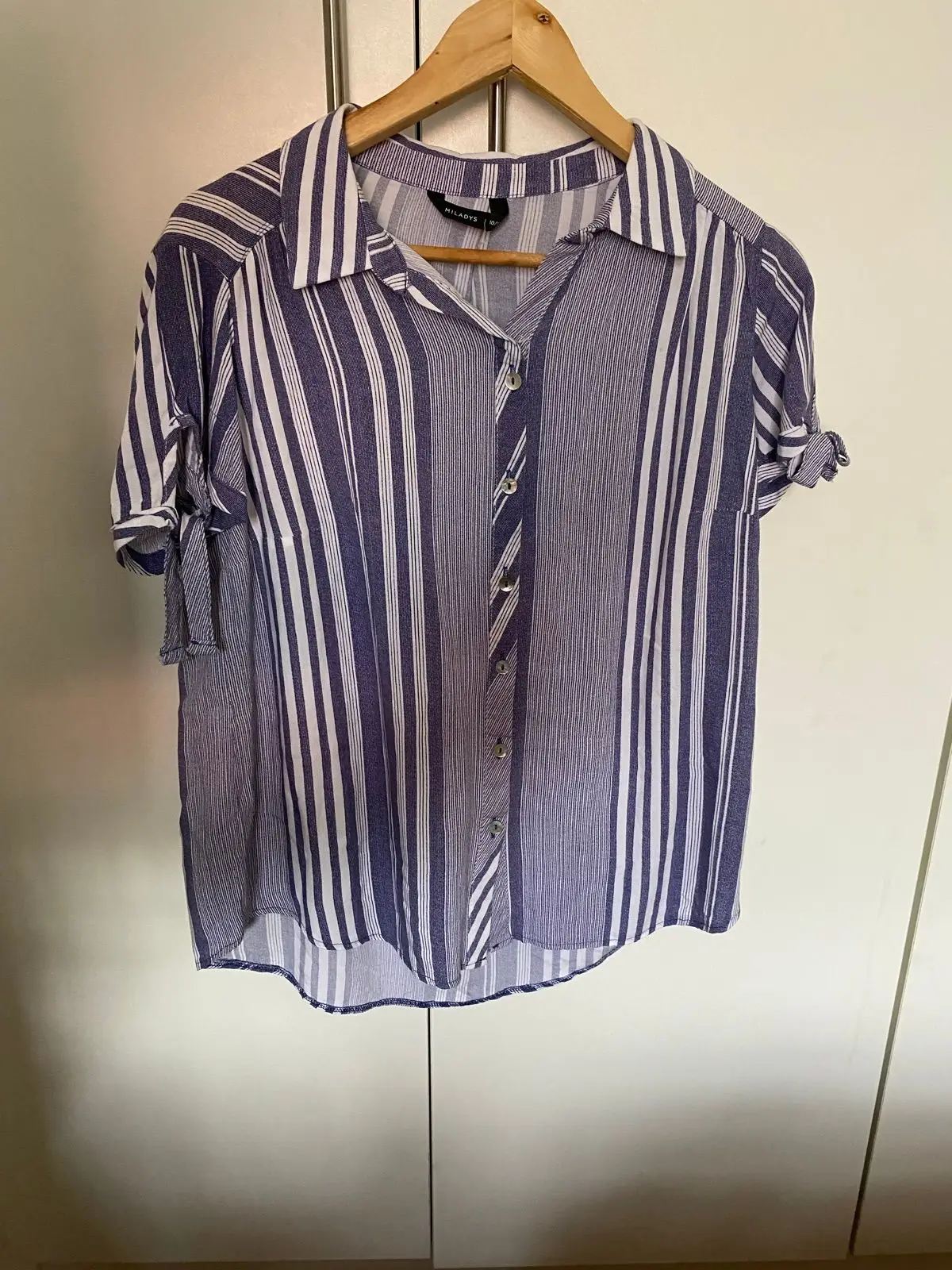 Miladys Blue and White Striped Button-Up Shirt