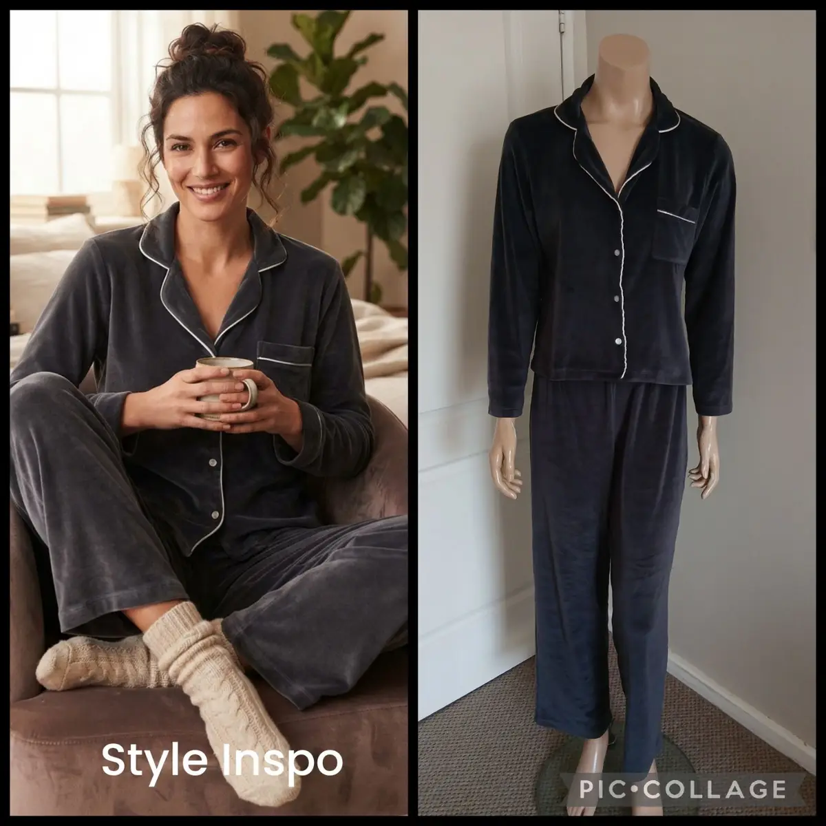 Foschini Dark Grey Velvet Pajama Set