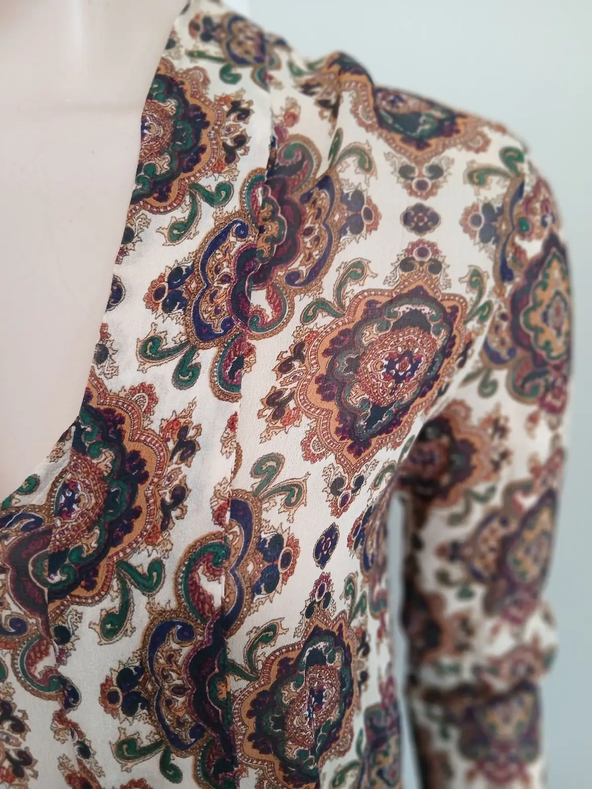 Mango Patterned Tie Neck Blouse