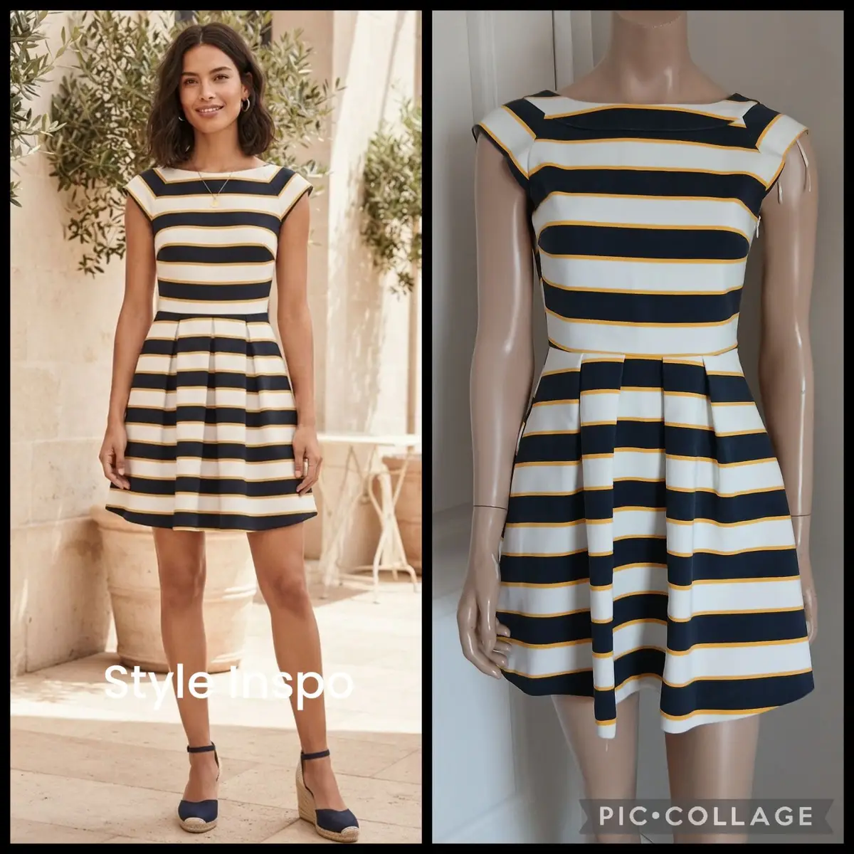 Zara Striped Boatneck Fit and Flare Dress