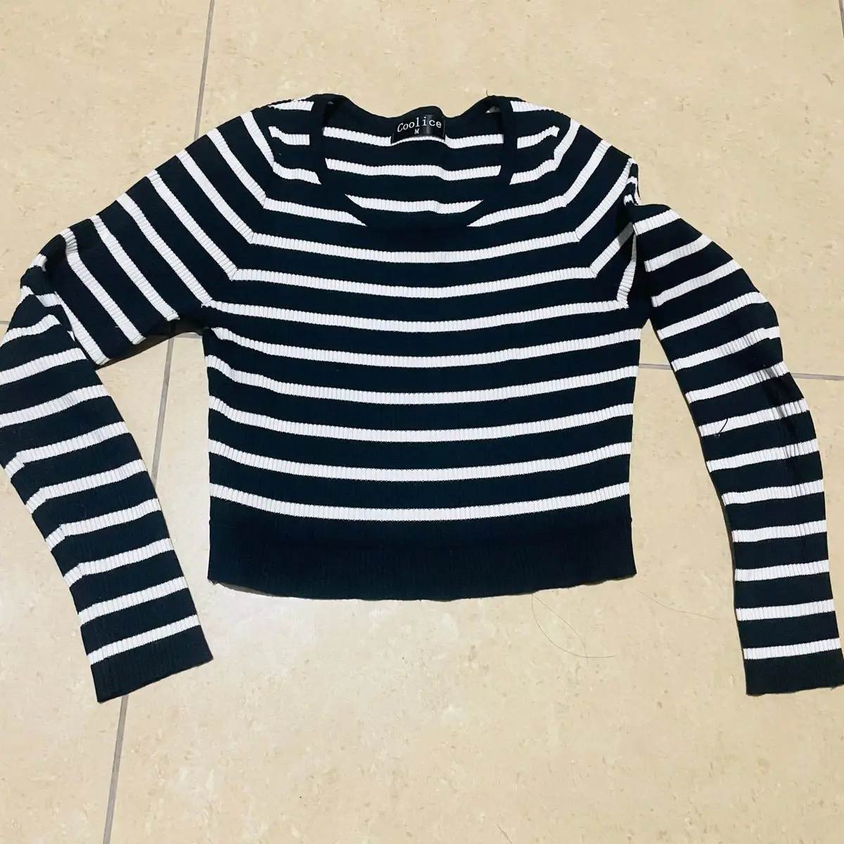 Coolice Black and White Striped Long Sleeve Top