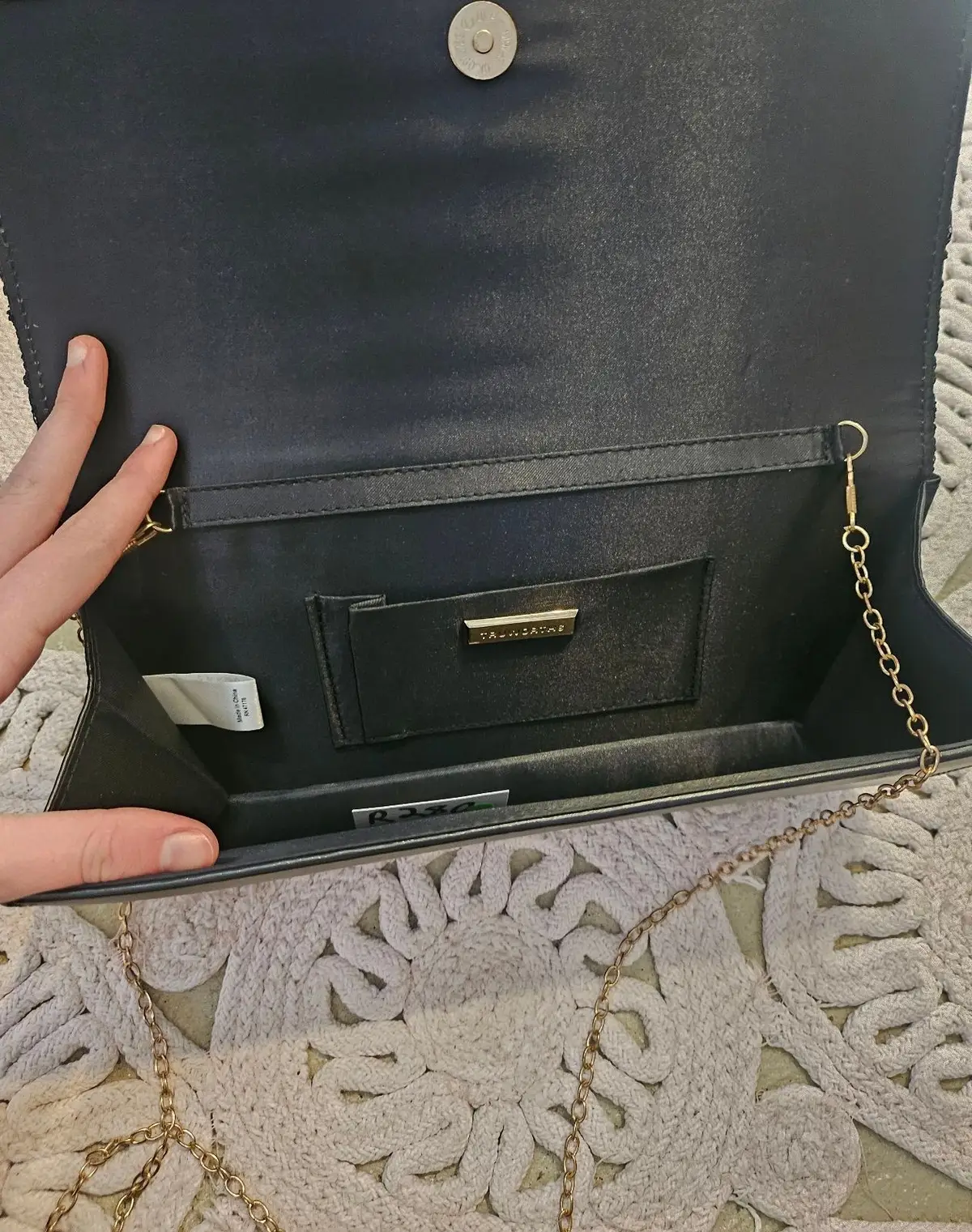 Truworths Black Lace Clutch Bag with Gold Trim