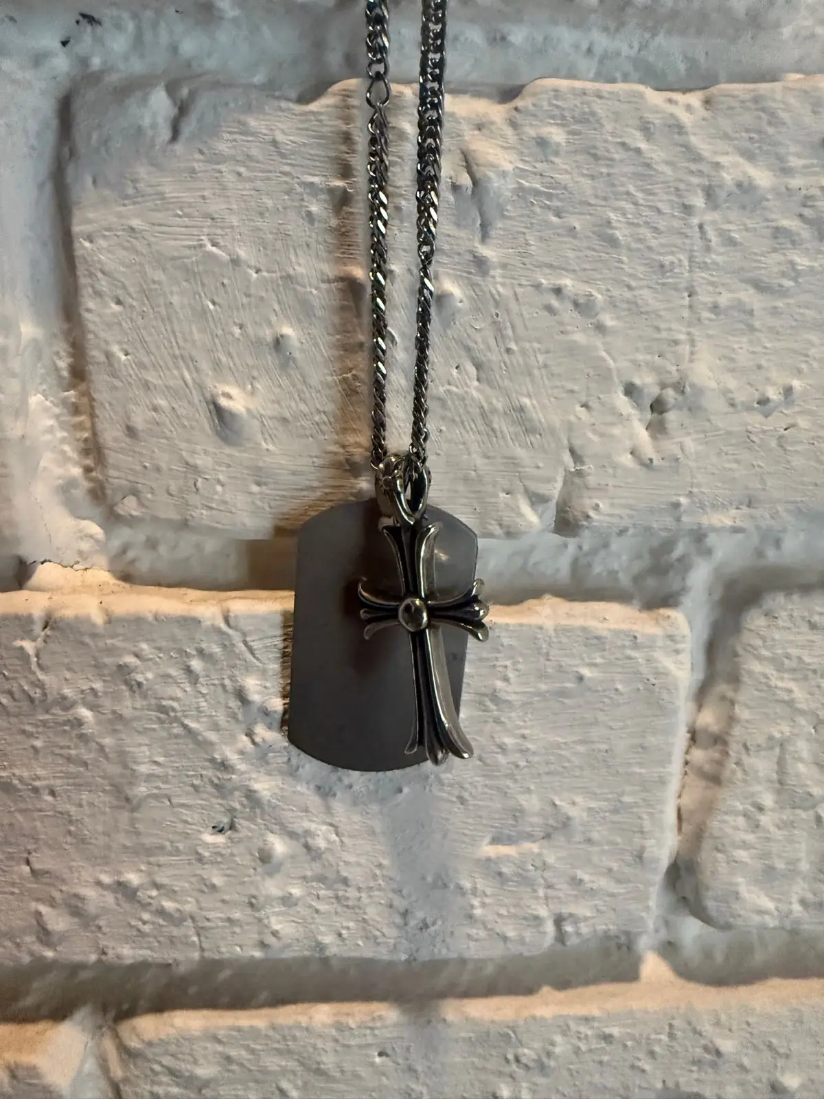 Chrome Hearts Style Cross Dog Tag Pendant Necklace