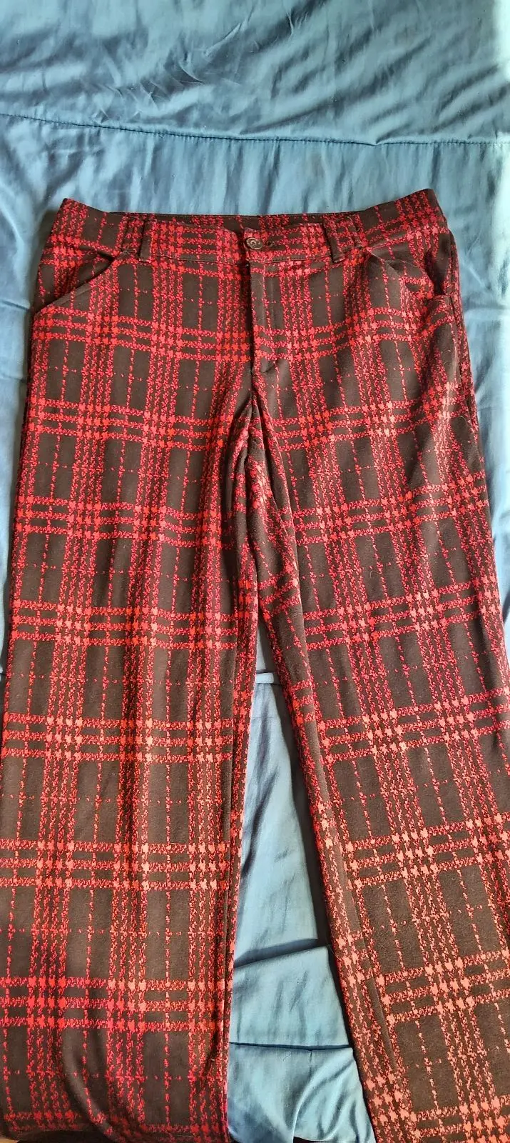 Red and Brown Plaid Trousers