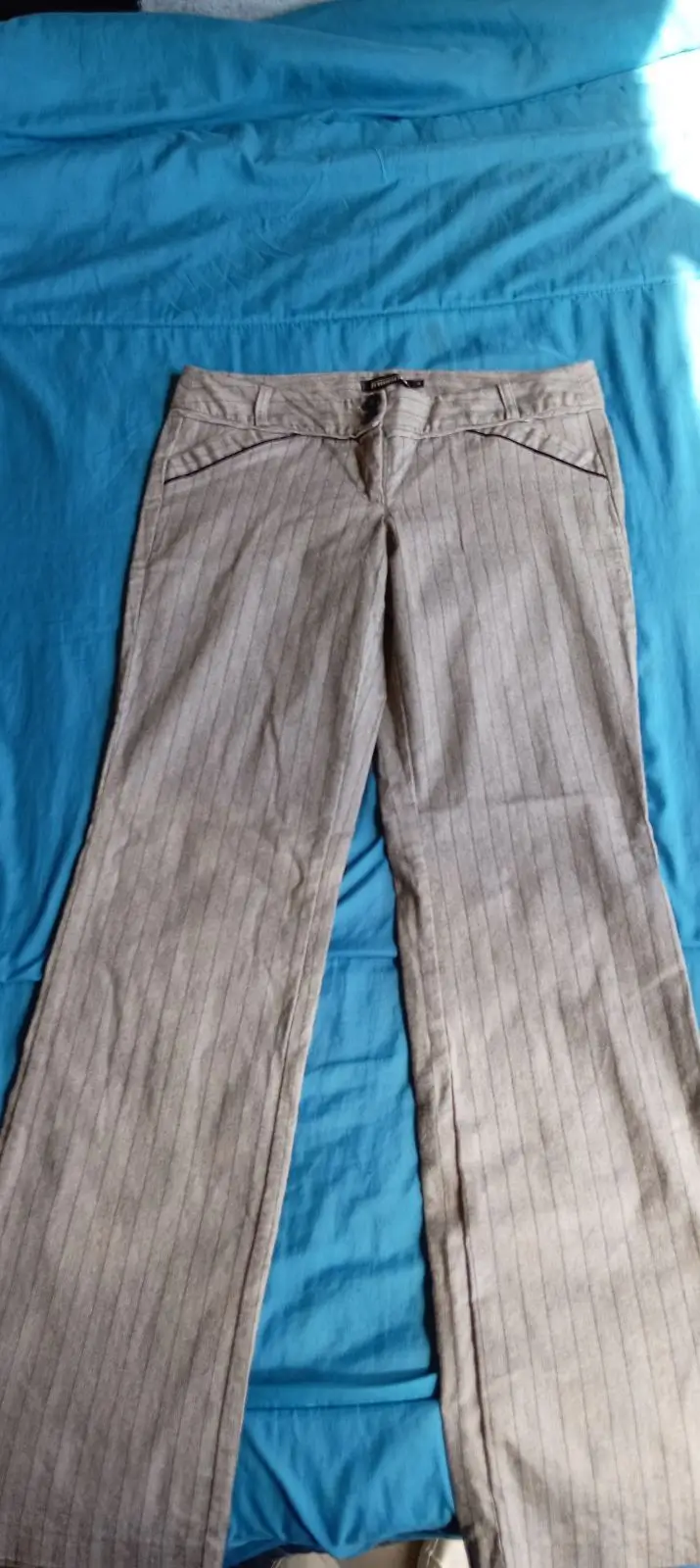 Beige Pinstripe Trousers