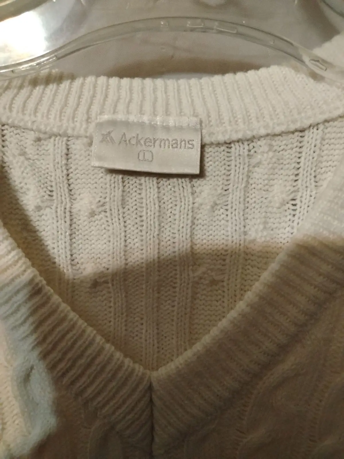 Ackermans Off-White Cable Knit V-Neck Sweater