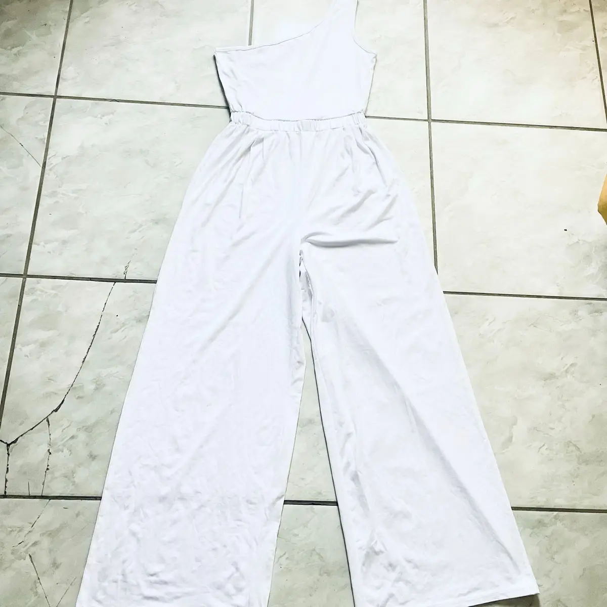 White One-Shoulder Wide-Leg Jumpsuit