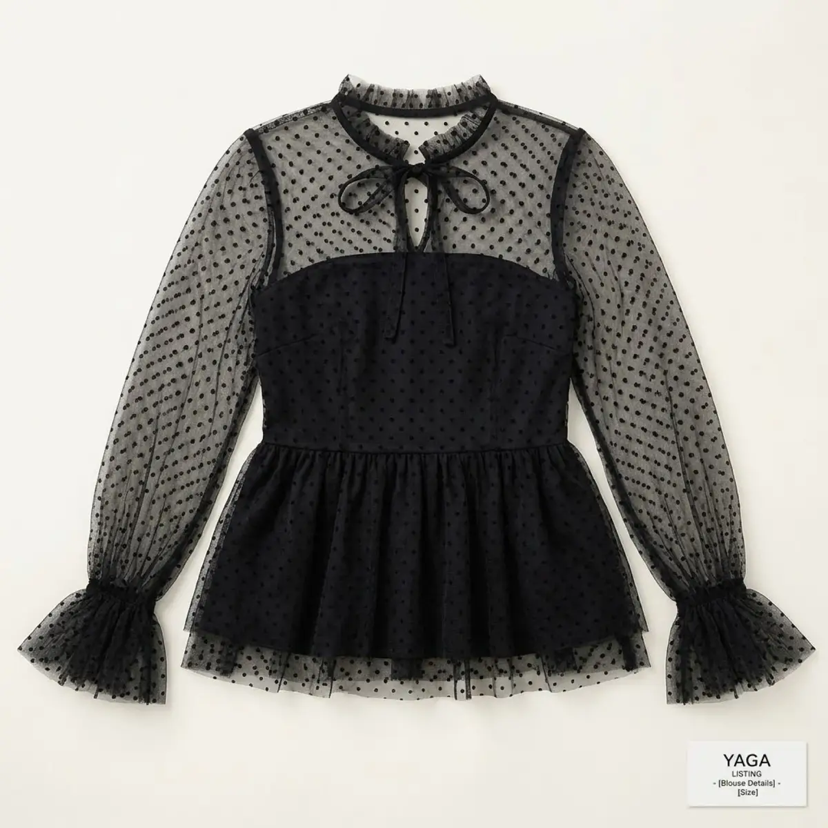 Black Sheer Mesh Polka Dot Long Sleeve Top