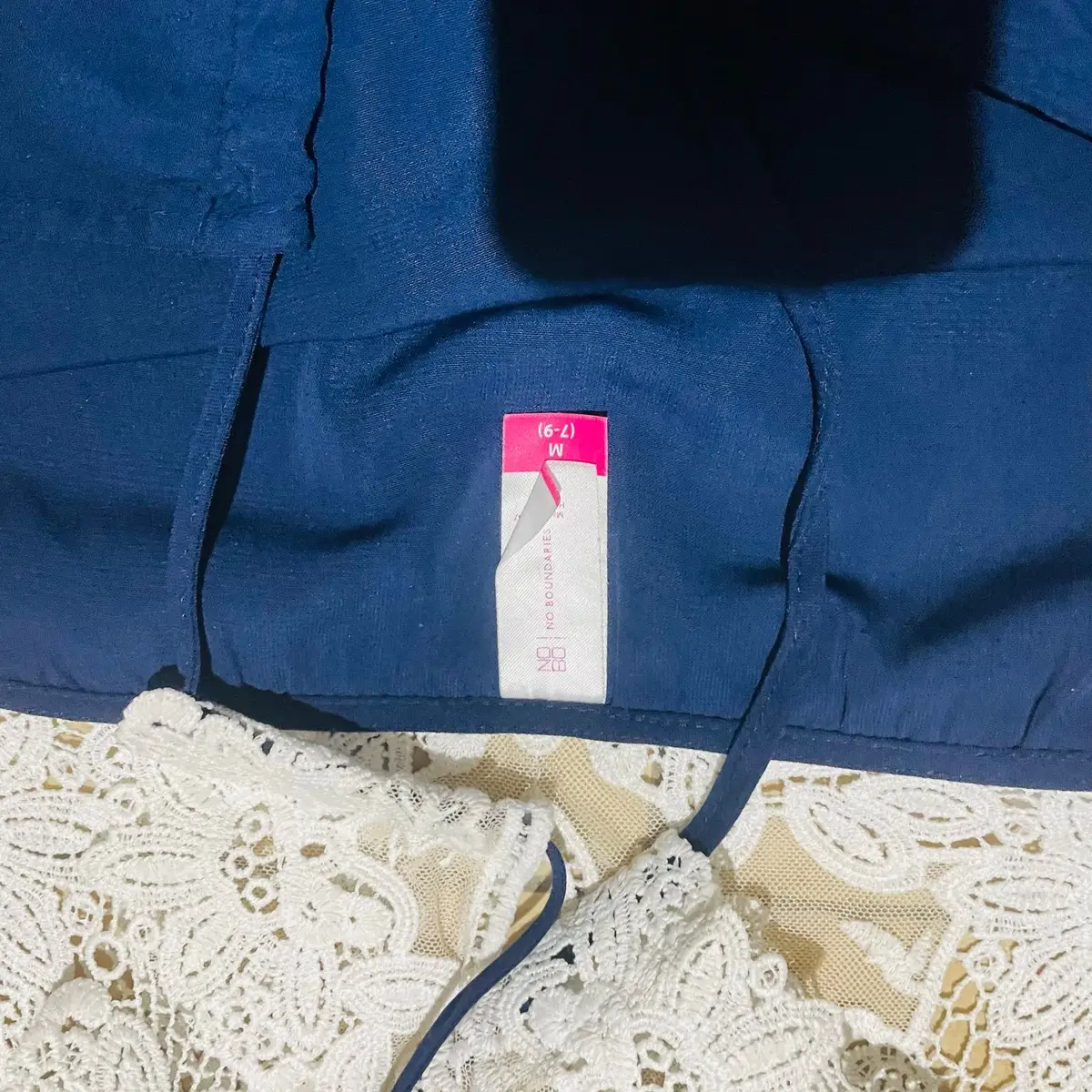 Forever New Navy Halter Top with White Lace Trim