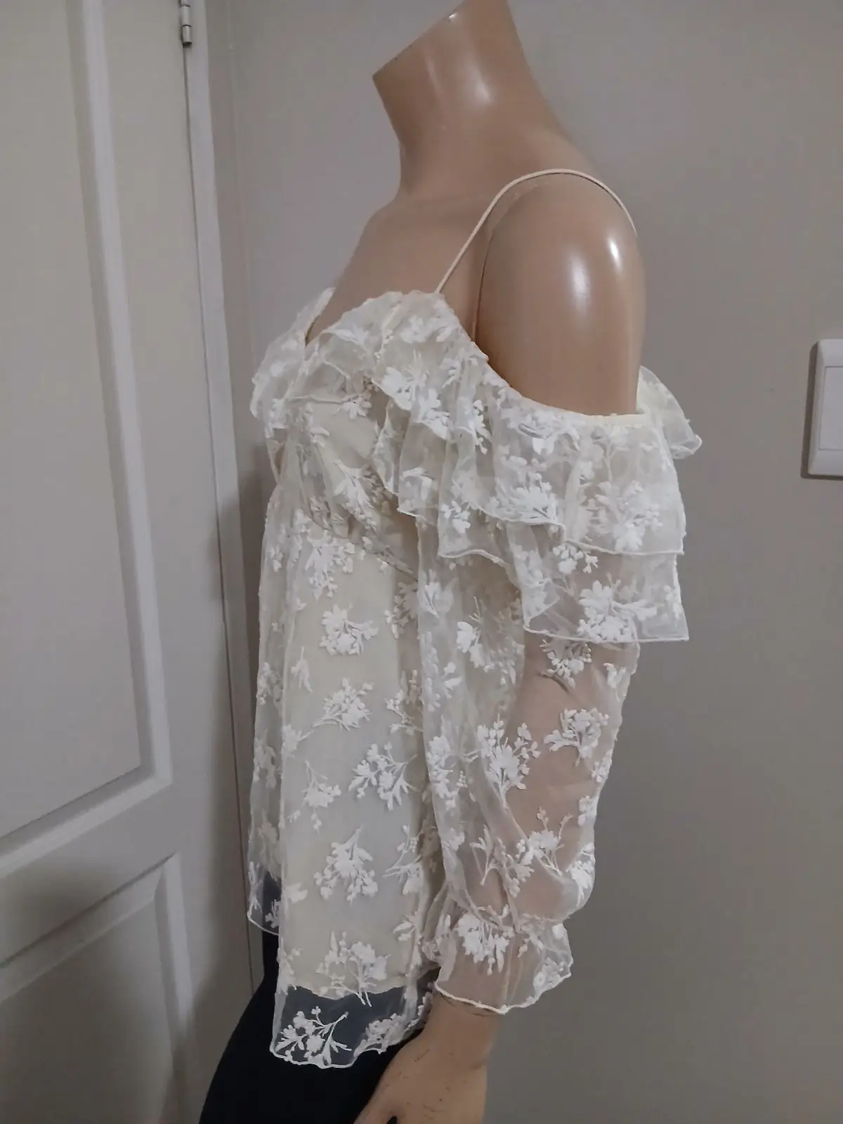Zara White Floral Embroidered Sheer Top