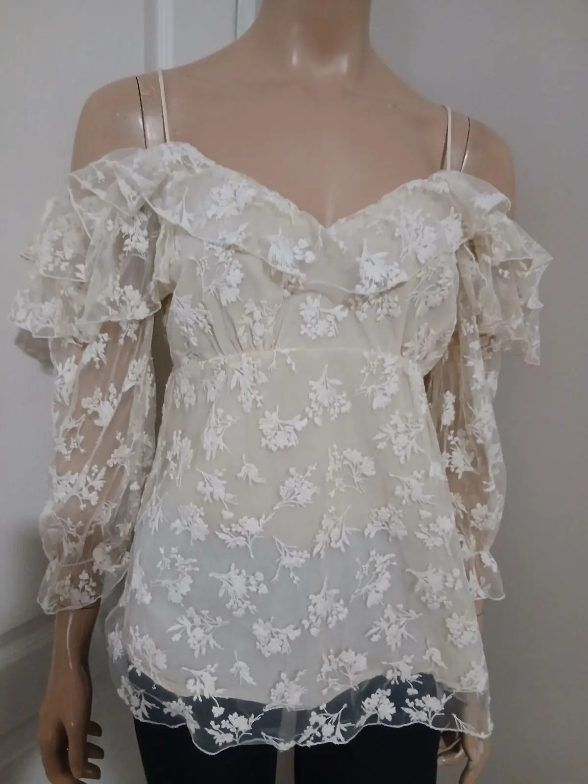 Zara White Floral Embroidered Sheer Top