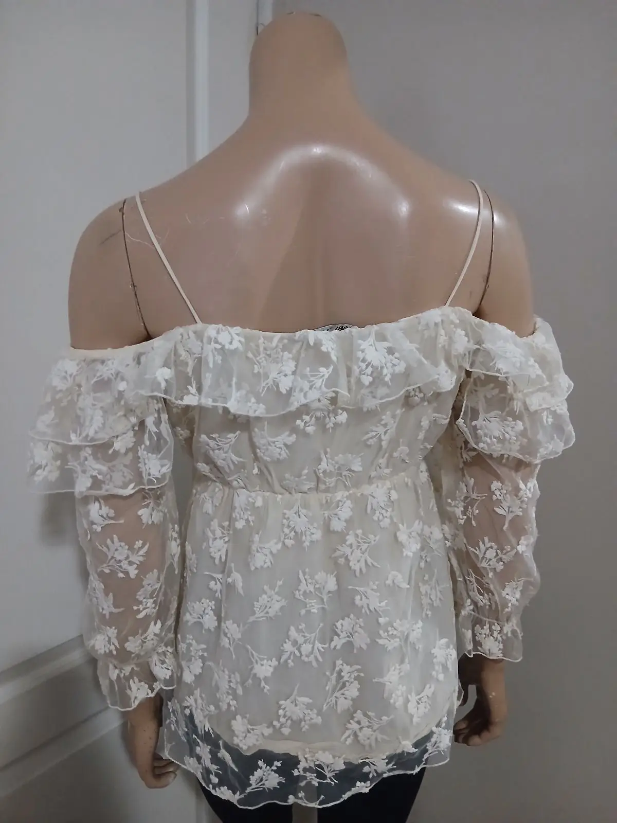 Zara White Floral Embroidered Sheer Top