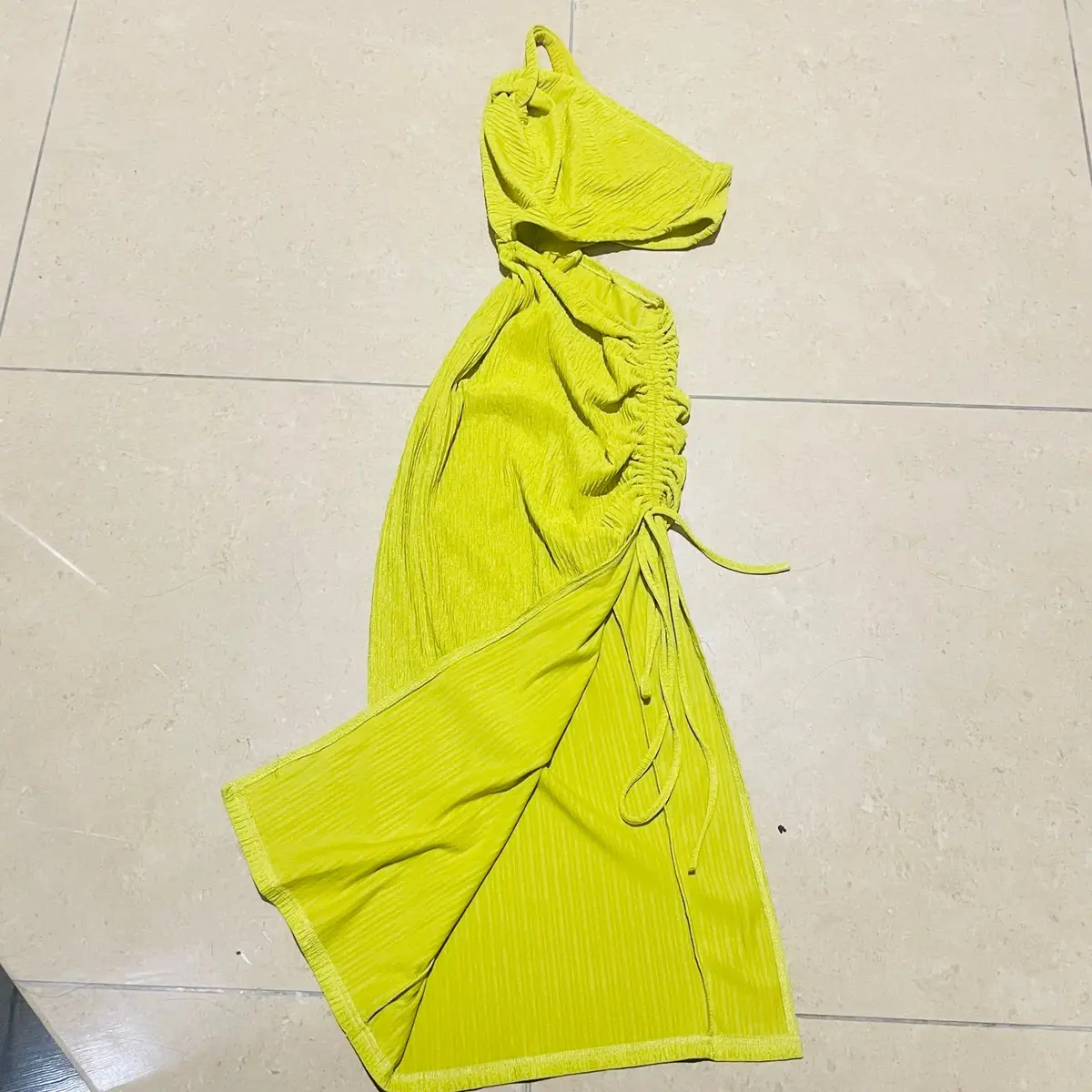 Yellow Ribbed Two-Piece Midi Skirt Set